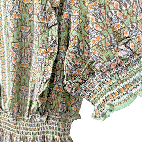 Max Studio Plus NWT Maxi Dress 1X Green Boho Floral Ruffle Milkmaid Cottagecore - Picture 3 of 9